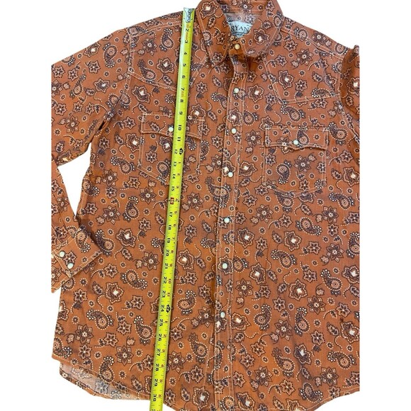 Ryan Michael Men’s L Western Snap Shirt Orange Floral Paisley Linen Pearl Snaps - Picture 8 of 11